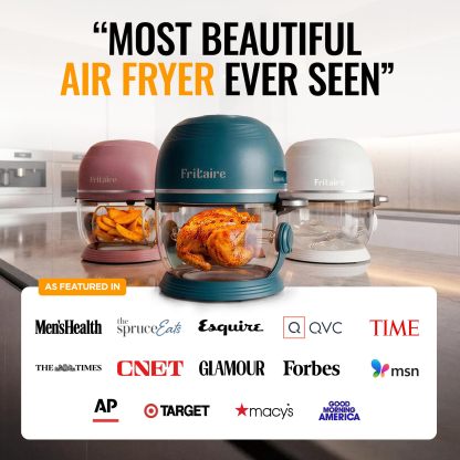 Non Toxic Air Fryer Pro | Freidora de aire de vidrio 9 en 1 | Autolimpiante | 5 cuartos | Asador y vaso | Vórtice de 400 F para cocinar uniformemente, sin teflón, recrisp, asado, hornear, rosa malva