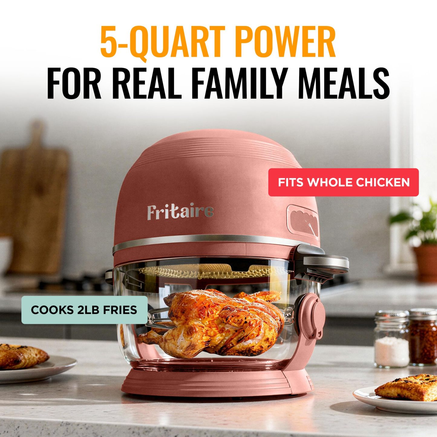 Non Toxic Air Fryer Pro | Freidora de aire de vidrio 9 en 1 | Autolimpiante | 5 cuartos | Asador y vaso | Vórtice de 400 F para cocinar uniformemente, sin teflón, recrisp, asado, hornear, rosa malva