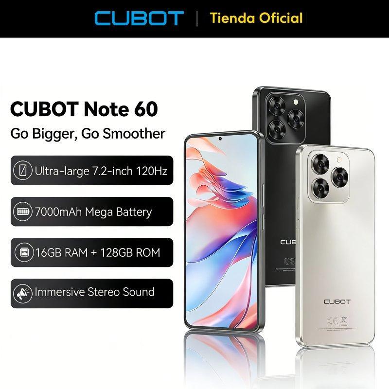 Cubot Note 60 Dual SIM 128 GB Azul 16 GB (6 GB + 10 GB ampliados) RAM Android 15 Pantalla 7,2\" 120 Hz Batería 7000 mAh Cámara Triple 48 MP Protección IP65 A