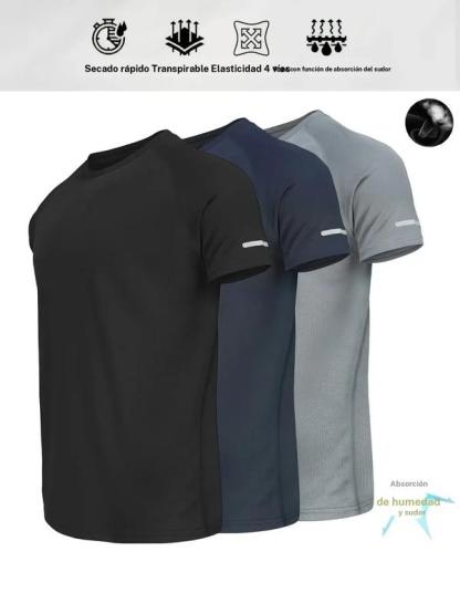 Camiseta casual de manga corta para hombre con diseño reflectante; prenda superior transpirable ideal para el verano, running, gimnasio y entrenamiento deportivo; camiseta ajustada a rayas para uso diario y actividades al aire libre.