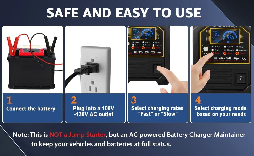 PCHH - Cargador de batería de coche de 12 V 24 V, resistente, mantenedor automático de batería de 0 a 15 A, cargador inteligente con apagado automático, reparación, modo de invierno, para automóvil,