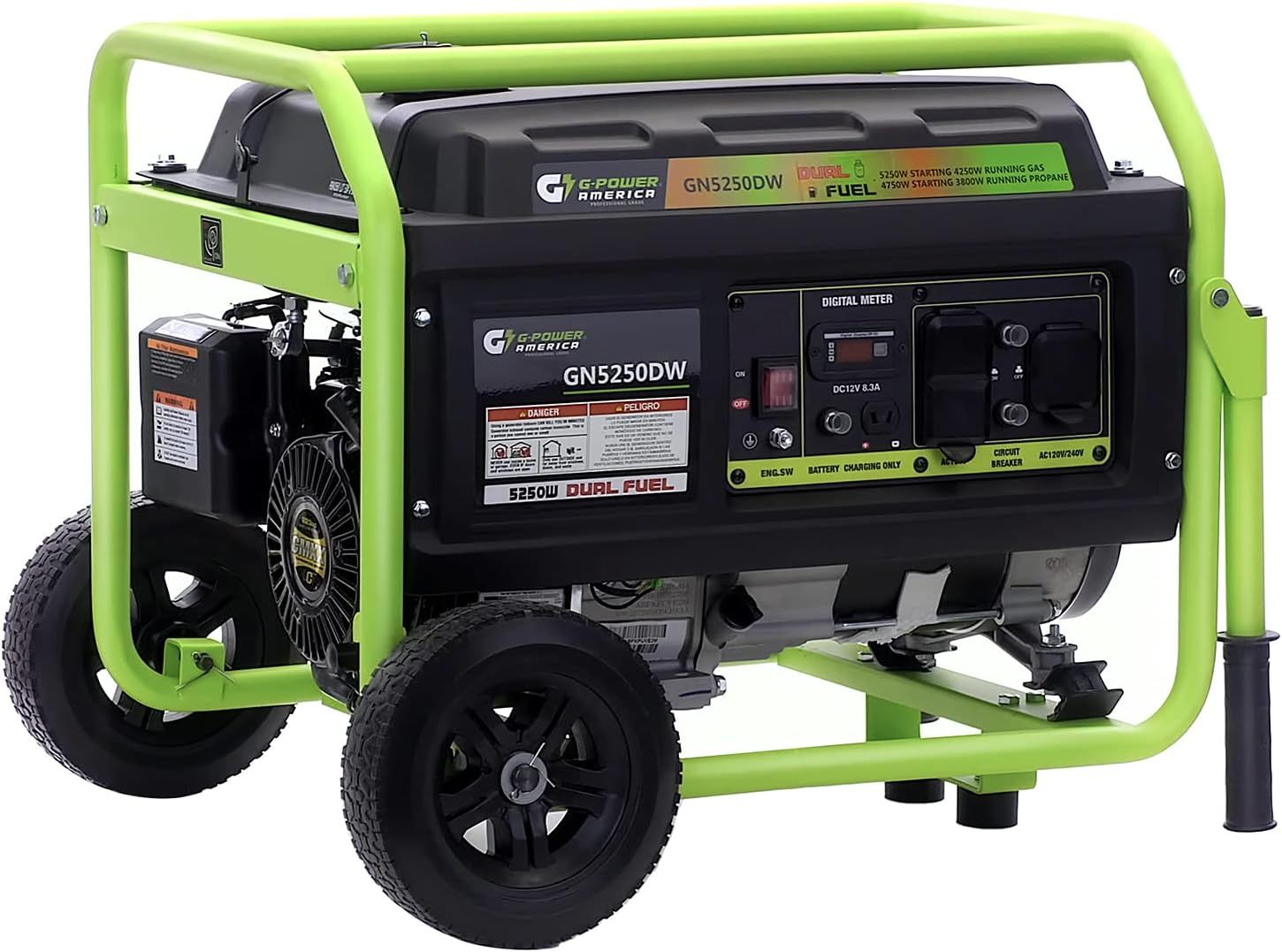 Green-Power America GN5250DW generador de Combustible Dual con propano y Gasolina de 5250 vatios, Color Verde