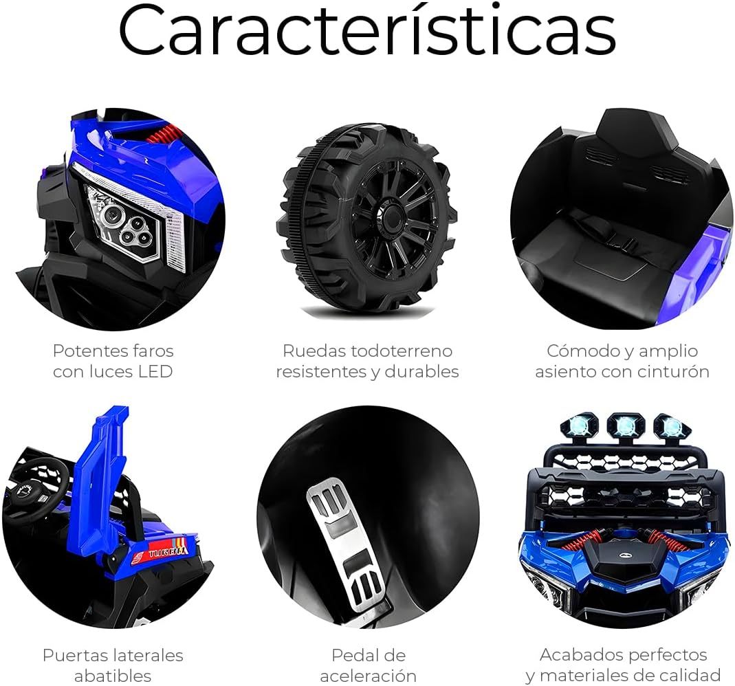 Raganet, Buggy Electrico Montable para Niños Color Rojo, Carrito de Control Remoto y Manejo Directo, con Luces, Estereo y Pedales Funcionales, Medidas: Alto 76cm X Ancho 68cm X Largo 109cm