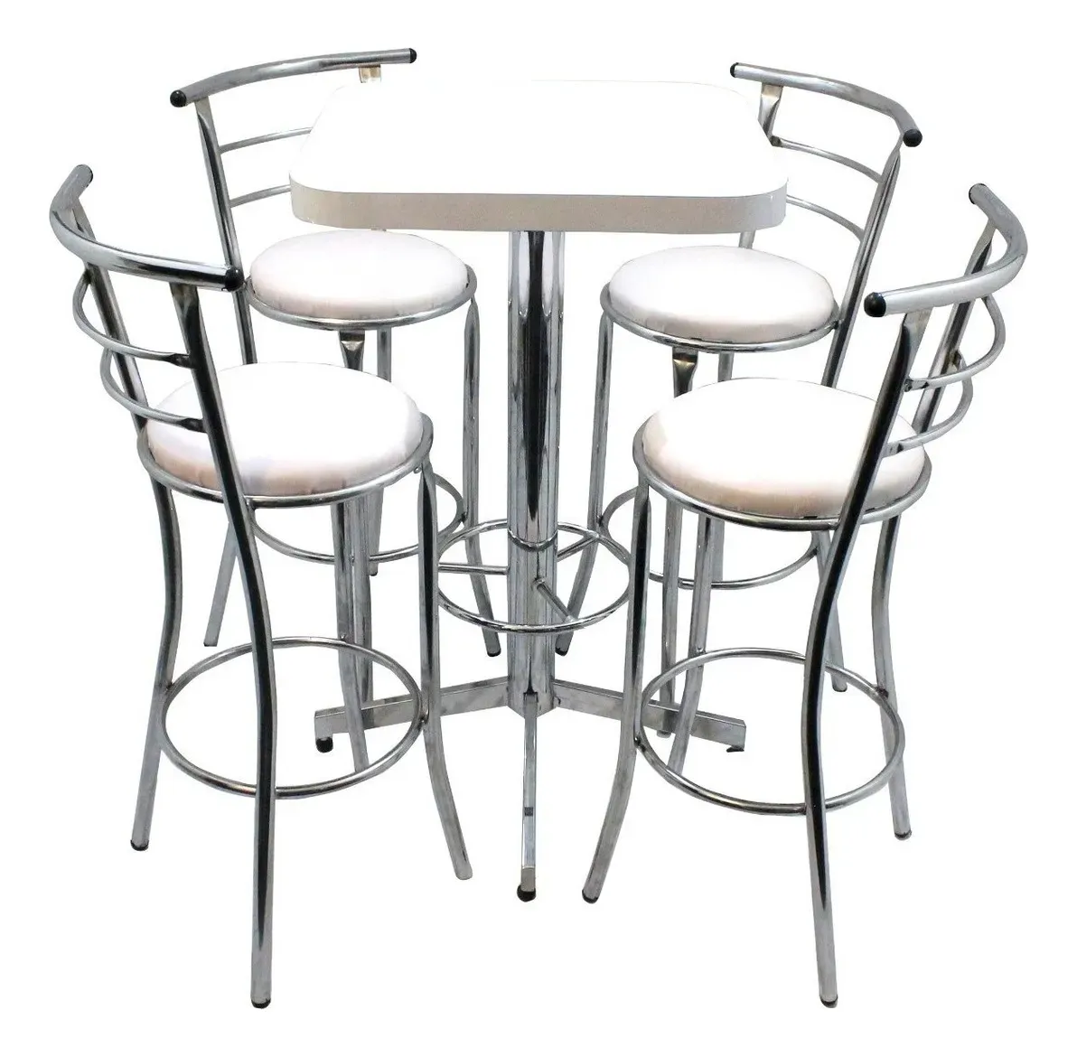 Mesa Periquera Con Bancos Restaurante Bar Lounge Cafetería Color Cromo/Negro