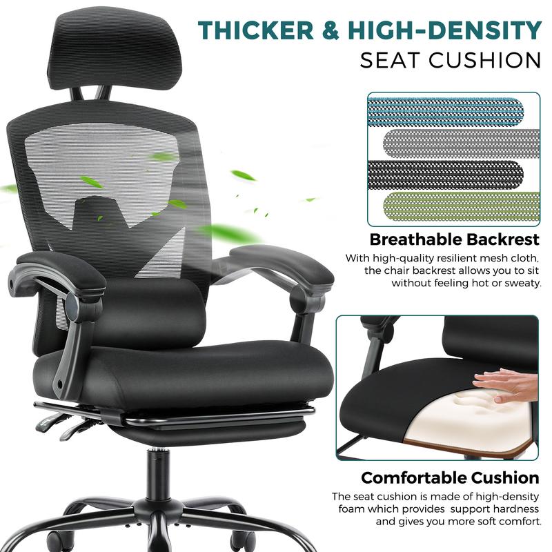 🔥Limited stock Only $29.9 today🎁Ergonomic Office Chair with Foot Rest and Adjustable Headrest, Mesh Swivel Rolling Task Chair