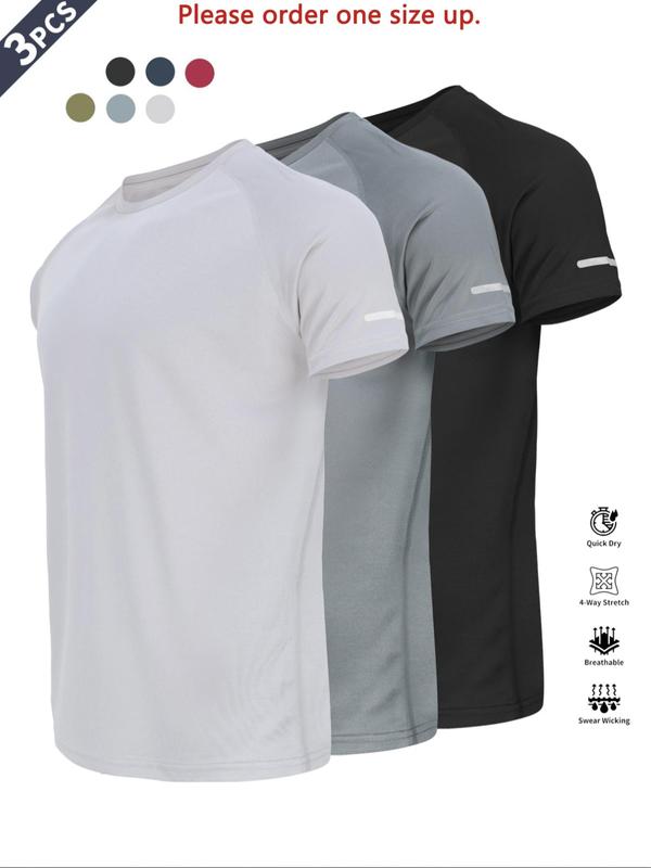 Reflective Sportswear T-Shirt, Breathable Quick-Dry Short Sleeve Crew Neck, Lightweight Men's Athletic Tee, Ideal for Outdoor Activities, Gym and Training Apparel, Gym Top