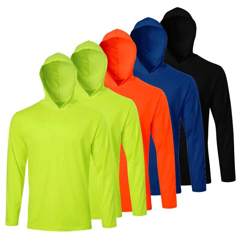 Paquete de 5 piezas | Camisa con capucha protectora solar para hombre, manga larga UPF 50+, ropa deportiva y de trabajo, ideal para pesca, senderismo y actividades al aire libre