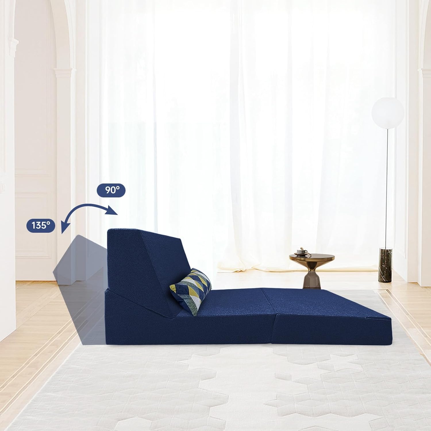 Nigoone - Sofá plegable tamaño Queen de espuma viscoelástica con 2 almohadas, sillón perezoso, triple futón, camas convertibles, funda lavable, gris oscuro