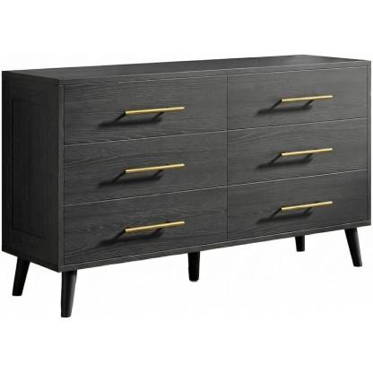 Cómoda de 6 Cajones para Recámara - Cajonera de Madera con Tiradores de Metal, Mueble de Almacenamiento Organizador para Dormitorio, Sala de Estar, Entrada (Negro)
