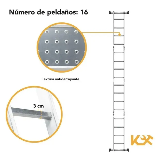 Escalera Multiposiciones De Aluminio 4.5 Metros 16 Peldaños
