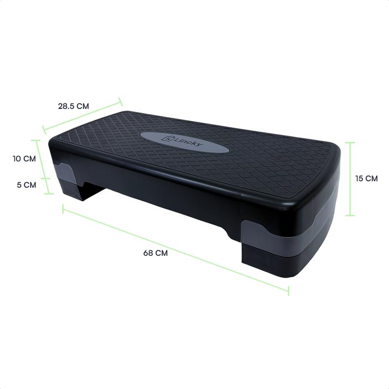 Lincky Step Banco Aerobics Fitness Crosfit Ajustable 9.5-15 cm Resistencia 300 kg Gomas Antiderrapantes Gris para Gimnasio y Hogar
