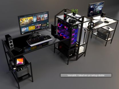 Ambientika Desk-Top Modelo J Escritorio Gamer Moderno para PC Computadora/Estacion de Trabajo y Juegos / 5 Repisas (-Rojo)