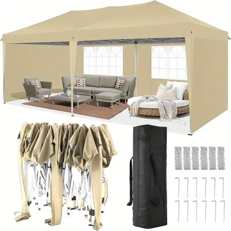SANOPY 10×20 pies carpa parasol emergente con 4 paredes laterales desmontables, fácil de instalar, carpa parasol comercial para exteriores, adecuada para fiestas/patio/carpa de exhibición, pabellón impermeable y UPF50+ con bolsa de transporte
