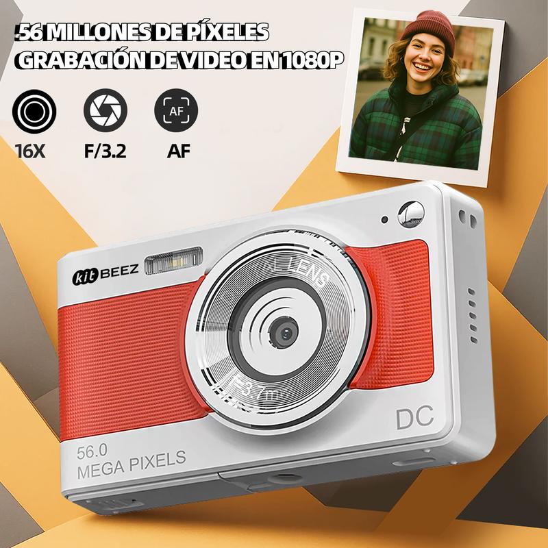 Kitbeez Cámara CCD retro  KC-2: 56 MP, video 4K, zoom 8X, 32 GB de memoria incluida
