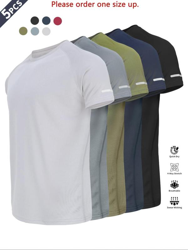 Reflective Sportswear T-Shirt, Breathable Quick-Dry Short Sleeve Crew Neck, Lightweight Men's Athletic Tee, Ideal for Outdoor Activities, Gym and Training Apparel, Gym Top