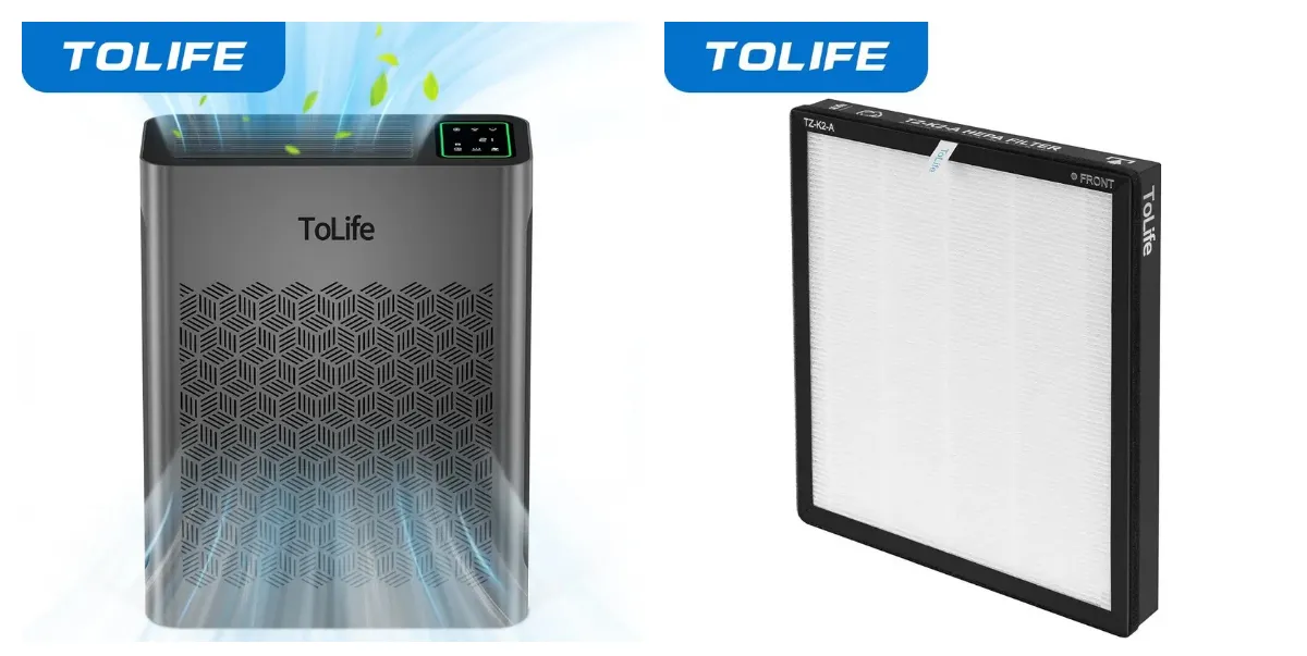 Purificador de aire ToLife TZ-K2 para habitaciones grandes (hasta 99 m²). Indicador de partículas PM 2.5, modo automático, temporizador, filtro HEPA: ¡elimina humo, polen y caspa de mascotas!
