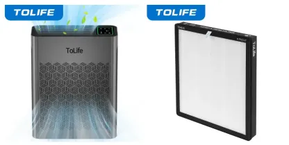 Purificador de aire ToLife TZ-K2 para habitaciones grandes (hasta 99 m²). Indicador de partículas PM 2.5, modo automático, temporizador, filtro HEPA: ¡elimina humo, polen y caspa de mascotas!