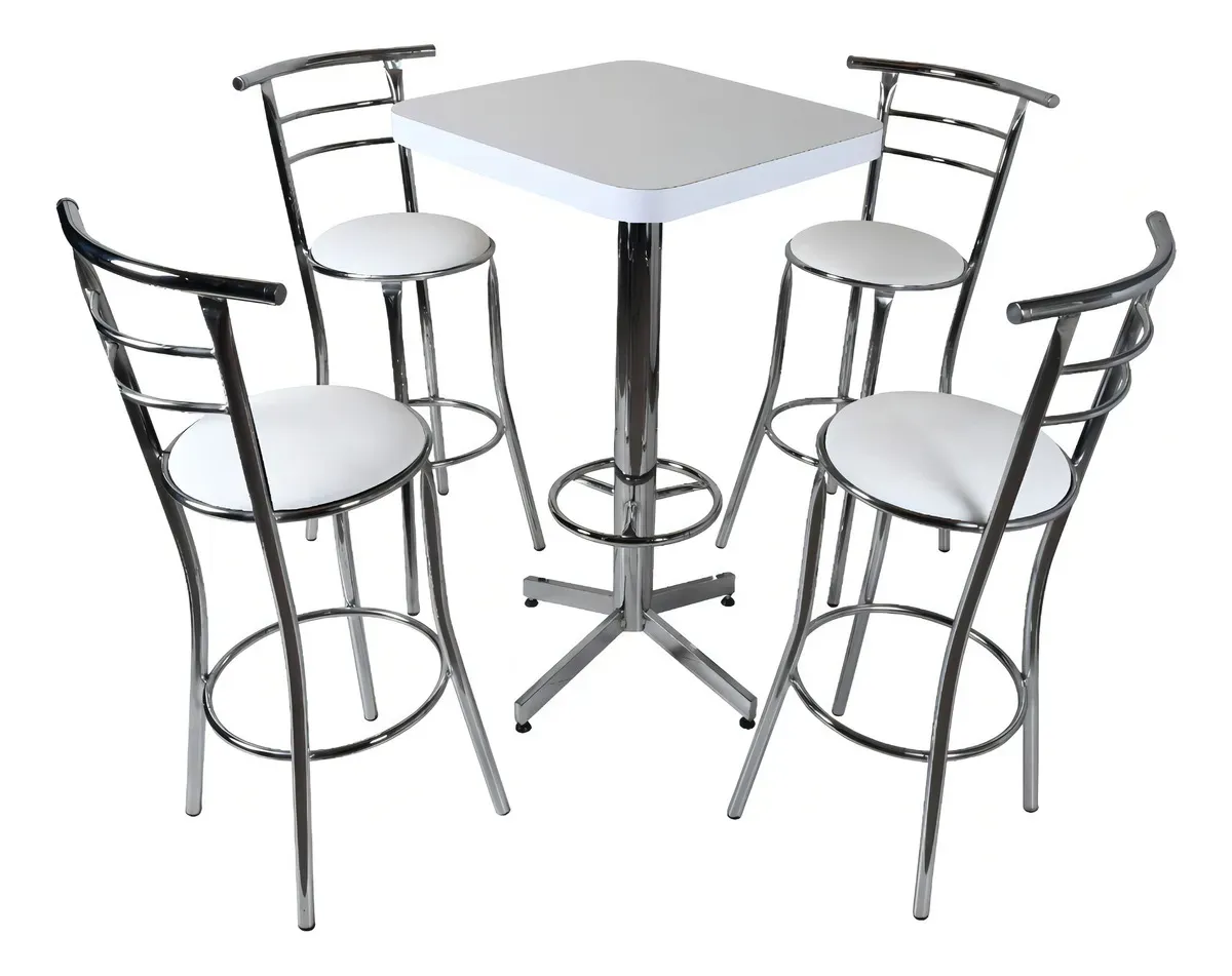 Mesa Periquera Con Bancos Restaurante Bar Lounge Cafetería Color Cromo/Negro
