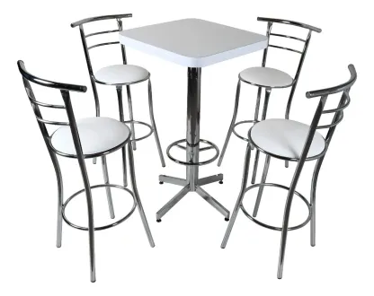Mesa Periquera Con Bancos Restaurante Bar Lounge Cafetería Color Cromo/Negro