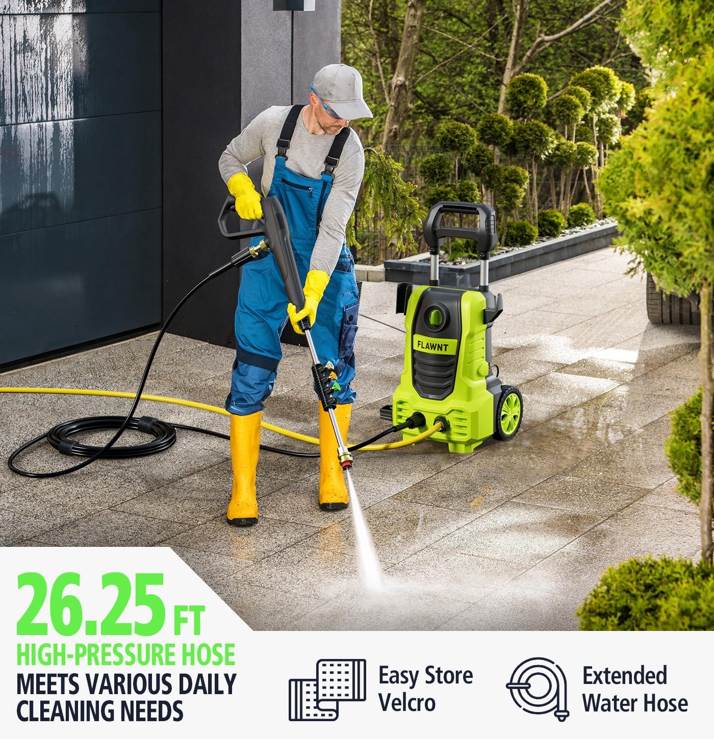 FLAWNT - Lavadora a presión eléctrica, 2030 PSI, 2.5 GPM, Manguera de 25 pies, 4 boquillas, Verde claro