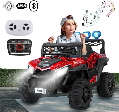 Raganet, Buggy Electrico Montable para Niños Color Rojo, Carrito de Control Remoto y Manejo Directo, con Luces, Estereo y Pedales Funcionales, Medidas: Alto 76cm X Ancho 68cm X Largo 109cm