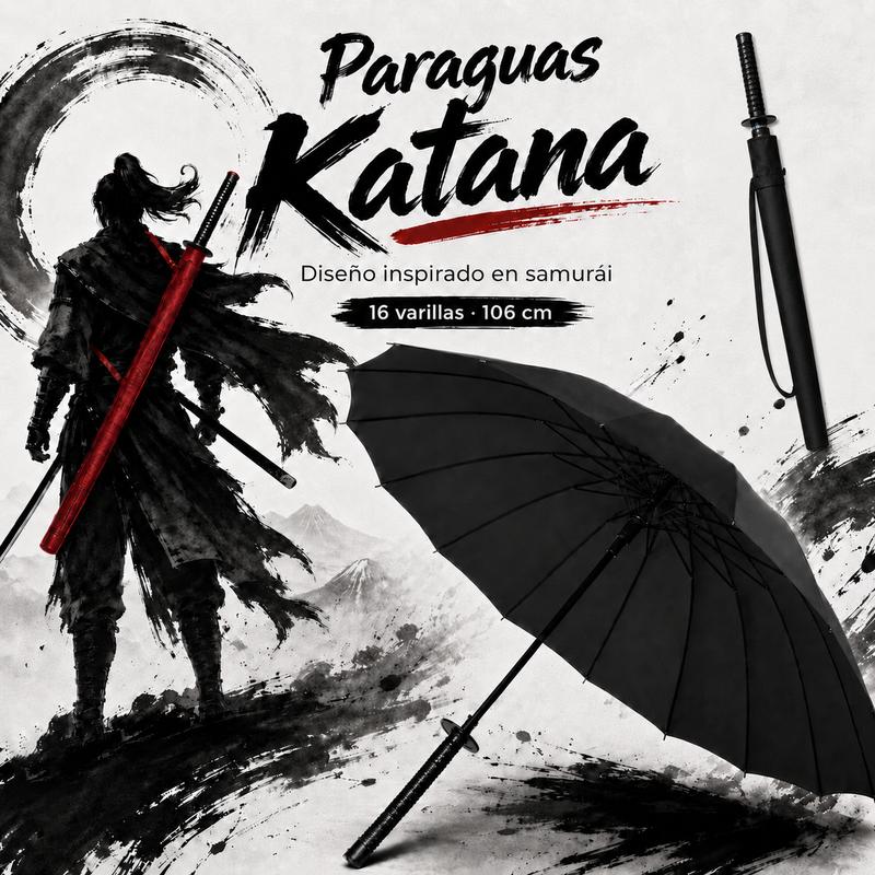 [Para todo clima] Paraguas estilo katana — 106 cm, resistente al viento y de secado rápido