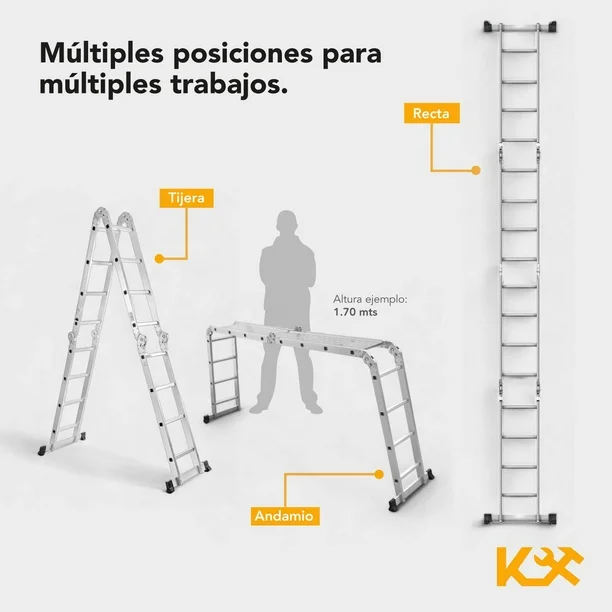 Escalera Multiposiciones De Aluminio 4.5 Metros 16 Peldaños
