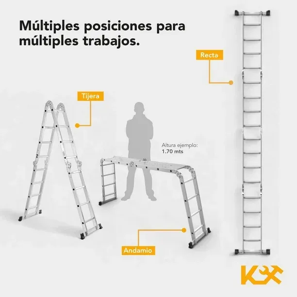 Escalera Multiposiciones De Aluminio 4.5 Metros 16 Peldaños