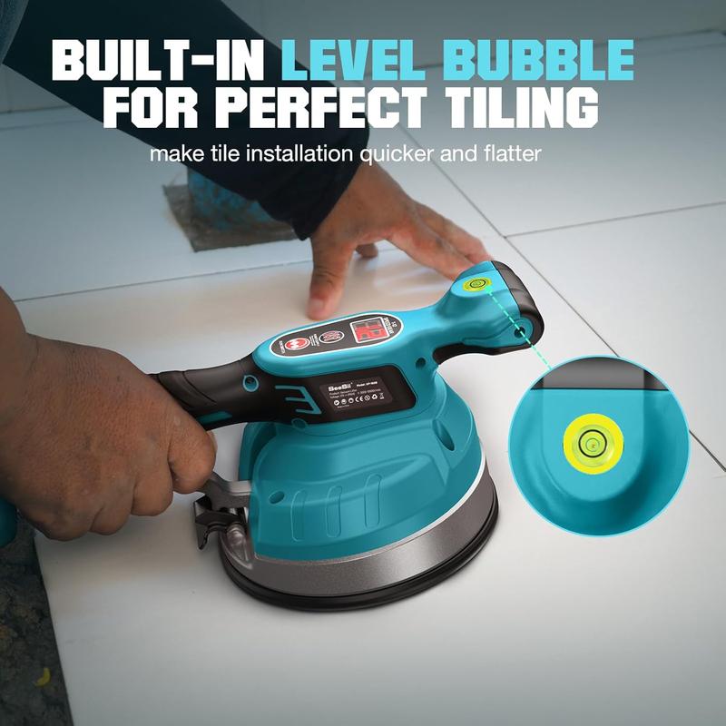 KP-160B Tile Vibration Tool, Cordless Tile Vibration Leveling Machine with 2×2000mAh Batteries, 160mm Large Suction Strong Grip.