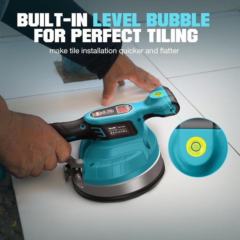 KP-160B Tile Vibration Tool, Cordless Tile Vibration Leveling Machine with 2×2000mAh Batteries, 160mm Large Suction Strong Grip.
