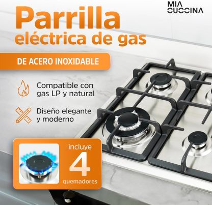 [Copy]Parrilla de Gas - Estufa Empotrable - Natural o LP | Estufa 5 Quemadores - Ideal para tu Hogar | Parrilla de Gas 5 Quemadores de Acero Inoxidable | Perfecta para Cocina Integral | MIA CUCCINA 63x53