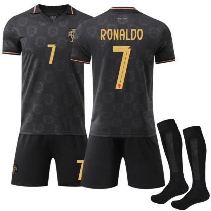 Paquete de 3, 25-26 Copa del Mundo Portugal Conjunto Negro Uniforme de Fútbol N.° Camiseta conmemorativa No.7 Ronaldo Edición Especial Ropa Deportiva