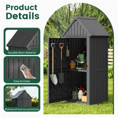 Armario de almacenamiento para exteriores, armario de limpieza, armario para herramientas, resistente a la lluvia y al agua, resistente al sol para patios y jardines en EE. UU., cuarto de herramientas de jardín, caja de almacenamiento para el patio traser