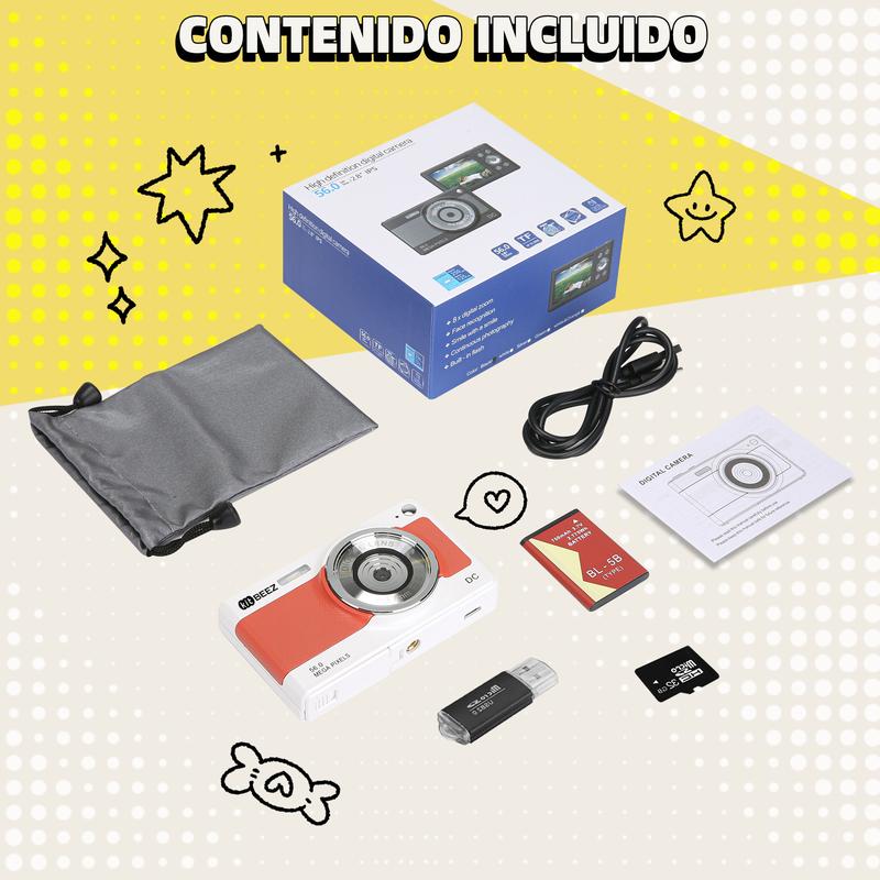 Kitbeez Cámara CCD retro  KC-2: 56 MP, video 4K, zoom 8X, 32 GB de memoria incluida