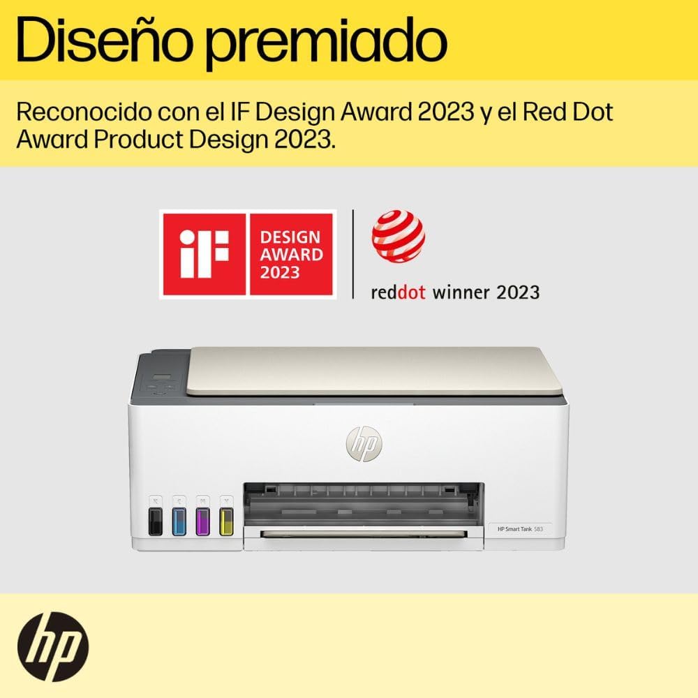 HP Impresora Multifuncional Smart Tank 580, Tinta Continua, Color, Wi-Fi, Dúplex (Doble Cara) Manual, Impresión Desde Smart App, 2 años de Garantía (1F3Y2A)