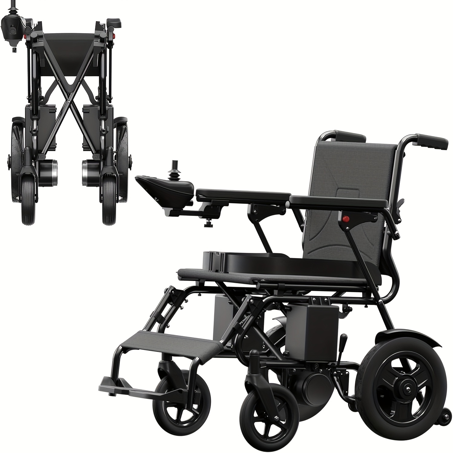 Silla de Ruedas Eléctrica para Adultos 25KG 500W con Motores Dobles, Plegable y Ligera, Silla de Ruedas Motorizada para Personas Mayores con Soporte de 120KG, Silla de Ruedas Todo Terreno, Negra