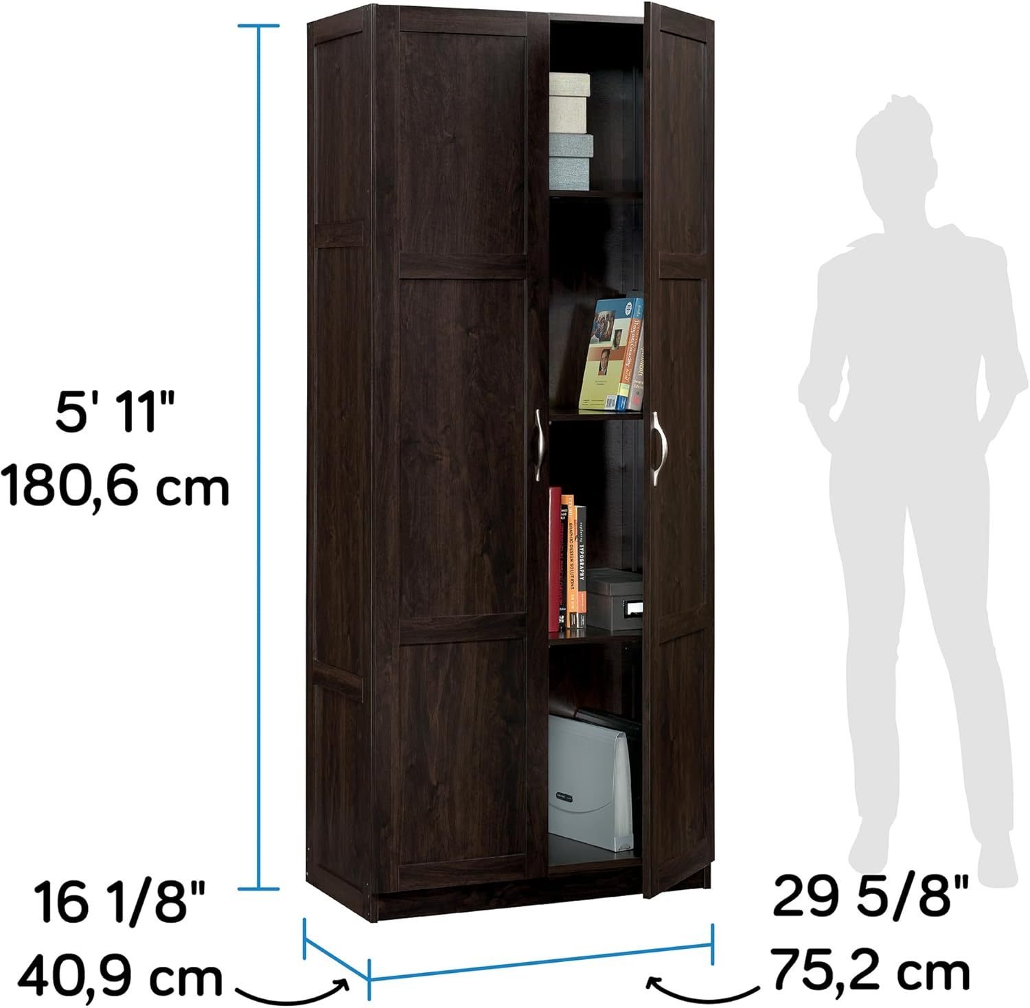 Sauder - Armarios de Almacenamiento Diversos para despensa, Longitud: 75,2 cm x Ancho: 40,9 cm x Alto: 180,6 cm, Acabado de Roble Highland