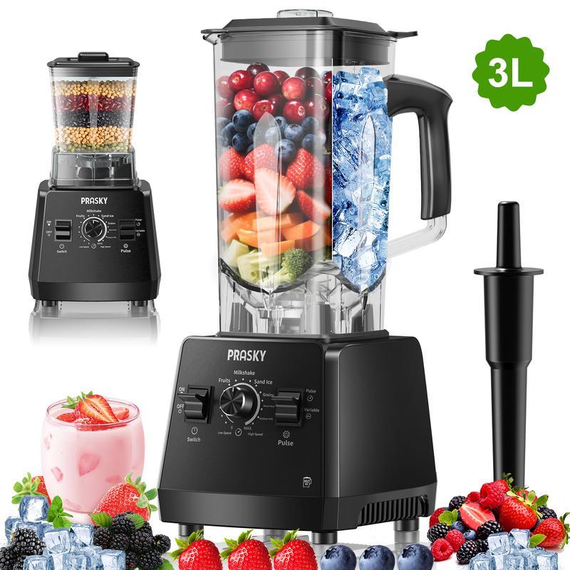 Prasky 2 en 1: Licuadora y Molinillo de 102 oz para uso doméstico. Potente licuadora de cocina de gran capacidad (68 oz), libre de BPA, con 2 recipientes de sobremesa. Tritura hielo, prepara salsas y batidos, y muele café y especias. Ideal para bebidas co