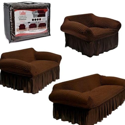 Protector Cubre Sala Stretch Fit Falda Bubble 3 Piezas