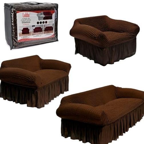 Protector Cubre Sala Stretch Fit Falda Bubble 3 Piezas
