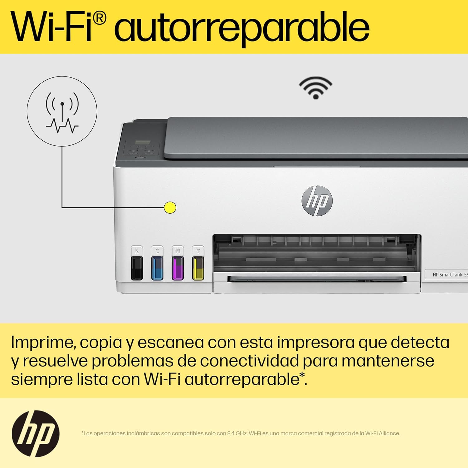 HP Impresora Multifuncional Smart Tank 580, Tinta Continua, Color, Wi-Fi, Dúplex (Doble Cara) Manual, Impresión Desde Smart App, 2 años de Garantía (1F3Y2A)