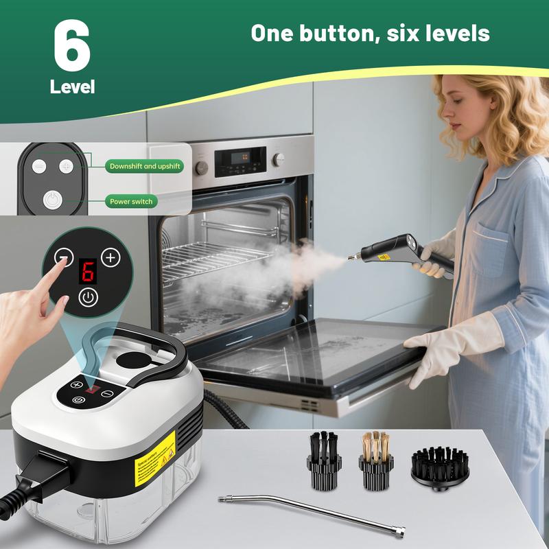 Limpiador de vapor portátil de mano con 10 accesorios, niveles ajustables, calentamiento rápido, ideal para cocina, baño, azulejos y limpieza de autos.
