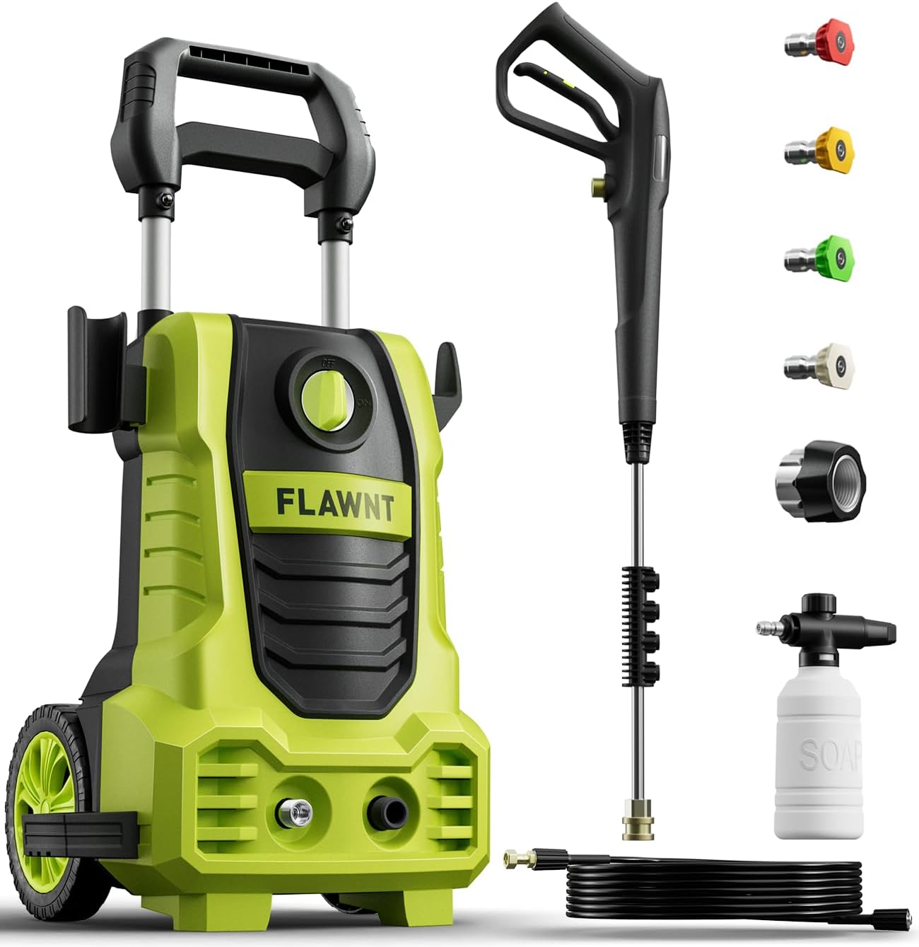 FLAWNT - Lavadora a presión eléctrica, 2030 PSI, 2.5 GPM, Manguera de 25 pies, 4 boquillas, Verde claro