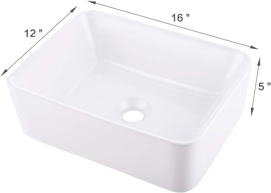 VOKIM - Conjunto de fregadero y llave de baño de 20 x 14 pulgadas, rectángulo moderno sobre el mostrador, porcelana negra, lavabo de cerámica y llave de bronce aceitado