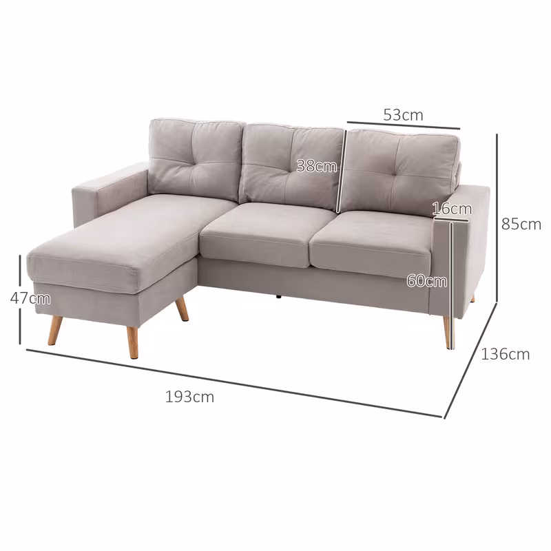 sofá de   de 3 plazas,   lino, chaise lounge reversible, 193x136x85 cm,     Detalles del producto 2
