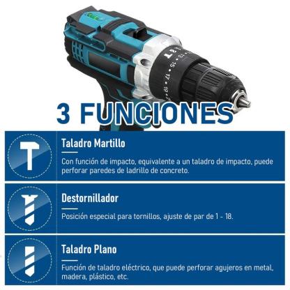 Kit de herramientas Profesional 4 en 1 Brushless | Taladro Inalámbrico, Llave de Impacto, Amoladora Angular y Rotomartillo SDS | 2 Baterías | Kit Completo para Hogar y Carpintería