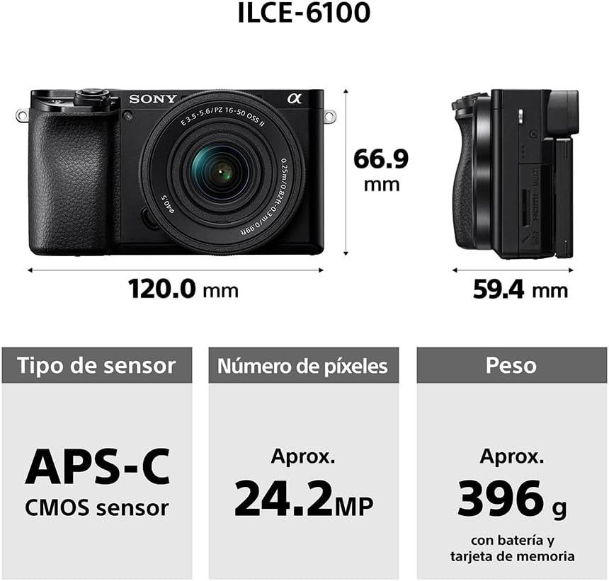 Sony Cámara Alpha 6400 APS-C con Nuevo Lente Zoom 16-50mm Versión 2 con autoenfoque más rápido, Ligero y silencioso