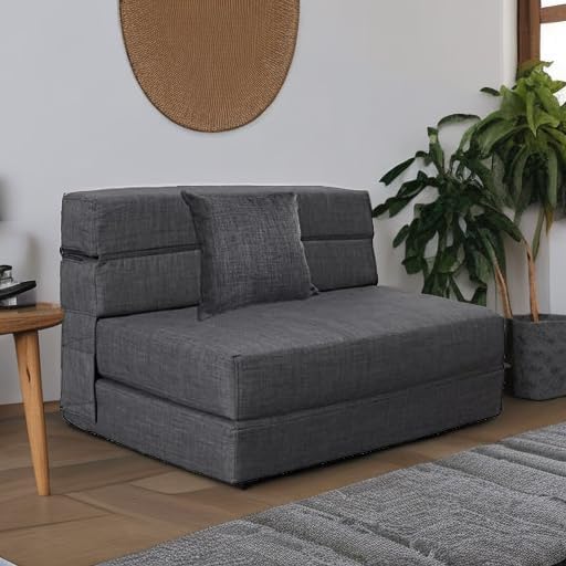 Nigoone - Sofá plegable tamaño Queen de espuma viscoelástica con 2 almohadas, sillón perezoso, triple futón, camas convertibles, funda lavable, gris oscuro