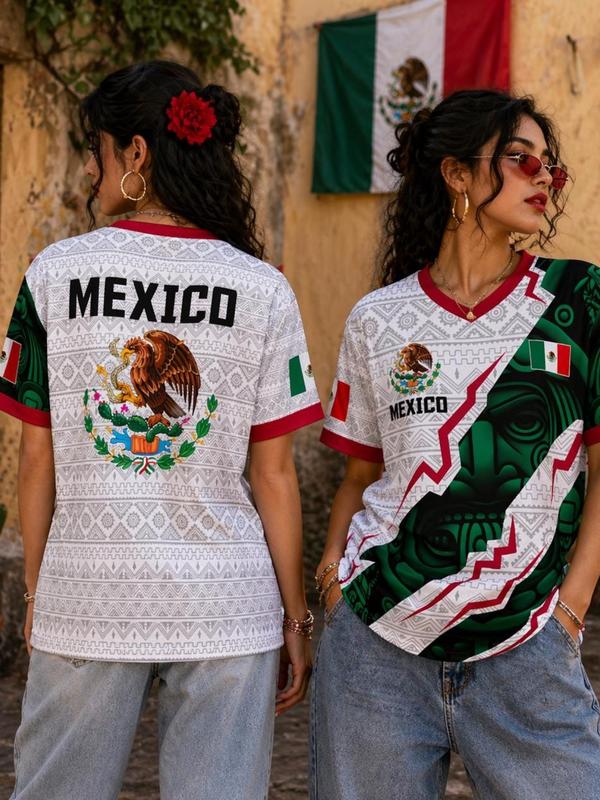 Paquete de 3 piezas：Mexico Soccer Jersey 2026 White, Aztec Pattern Shirt, Mexican Pride Futbol Tee, Eagle Crest Jersey, Mexico Fan Apparel