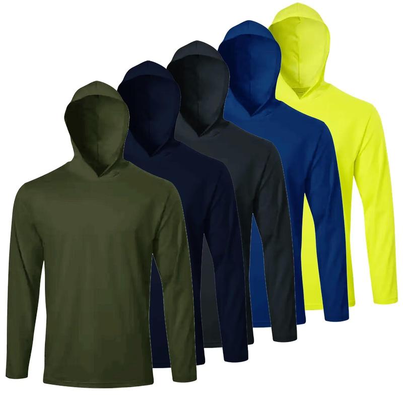 Paquete de 5 piezas | Camisa con capucha protectora solar para hombre, manga larga UPF 50+, ropa deportiva y de trabajo, ideal para pesca, senderismo y actividades al aire libre